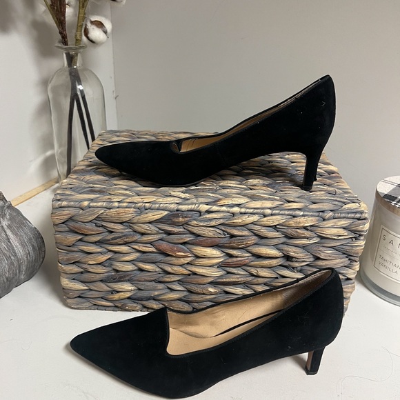 Franco Sarto Black Leather Pointed Toe Kitten Heels Size 8M - Picture 11 of 11